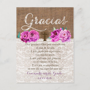 Tarjeta de agradecimiento con oracion Recuerdo de