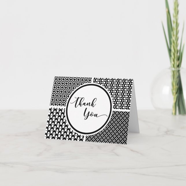 Tarjeta de agradecimiento con patrón retro en blan (Anverso)