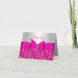 Tarjeta de agradecimiento con purpurina rosa y laz