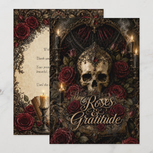 Tarjeta De Agradecimiento Con Rosas y Gratitud Gracias de Halloween Gótico