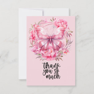 Tarjeta De Agradecimiento Conciencia del cáncer de mama con lazo rosa y flor
