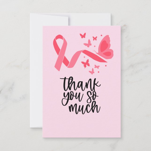 Tarjeta De Agradecimiento Conciencia sobre el cáncer de mama con cinta rosa (Anverso)