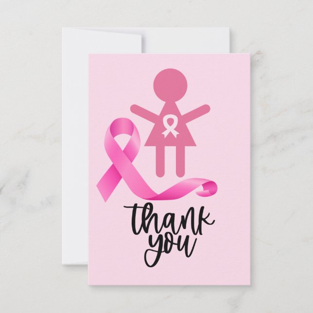 Tarjeta De Agradecimiento Conciencia sobre el cáncer de mama con cinta rosa (Anverso)