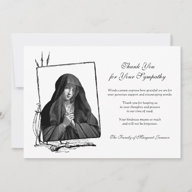 Tarjeta De Agradecimiento Condolencia bendita Virgen María (Anverso)
