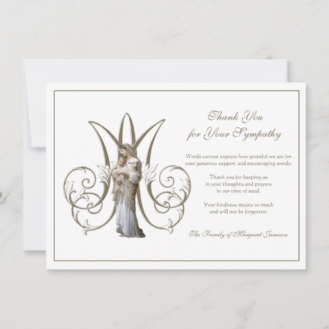 Tarjeta De Agradecimiento Condolencia bendita Virgen María (Anverso)