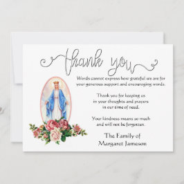 Tarjeta De Agradecimiento Condolencia católica religiosa del Virgen María