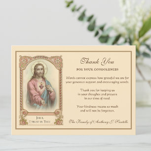 Tarjeta De Agradecimiento Condolencia de Jesús en el Sagrado Corazón Religio