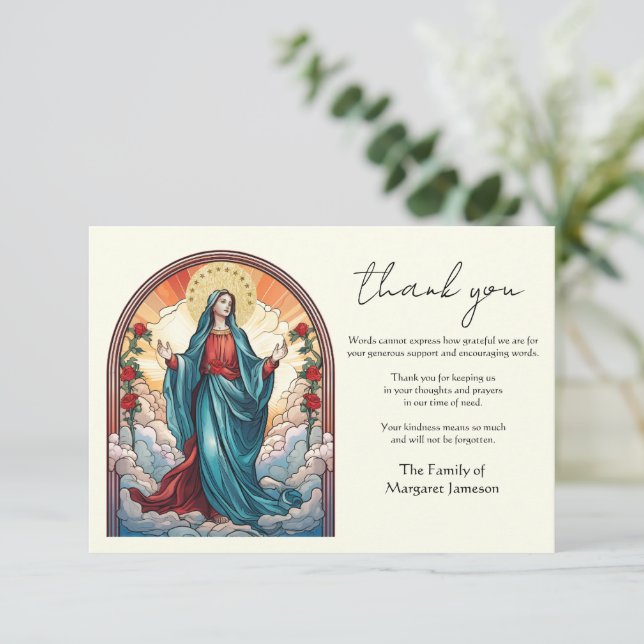 Tarjeta De Agradecimiento Condolencia de la Virgen Religiosa Católica (Anverso de pie)