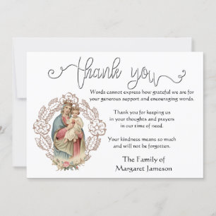 Tarjeta De Agradecimiento Condolencia de la Virgen Religiosa Católica