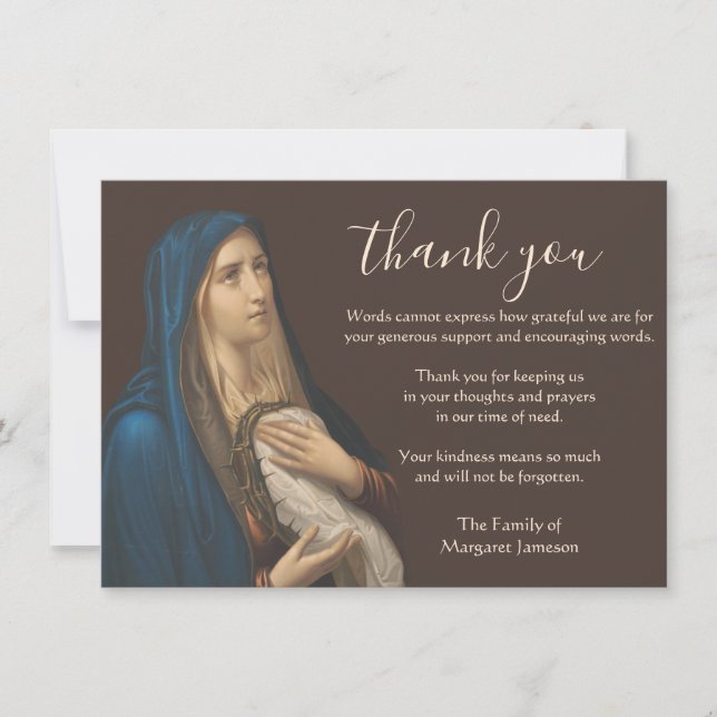 Tarjeta De Agradecimiento Condolencia de la Virgen Religiosa Católica (Anverso)