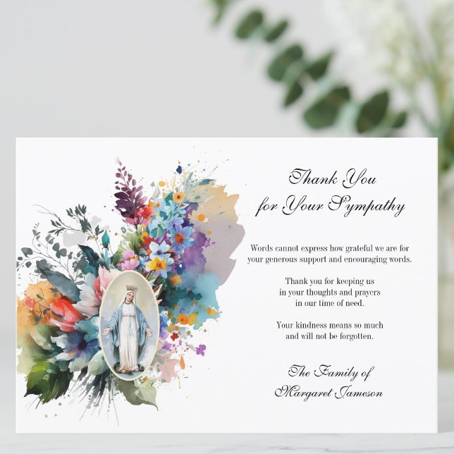 Tarjeta De Agradecimiento Condolencia de la Virgen Religiosa Católica (Traditional Catholic Funeral Memorial Thank You Card)