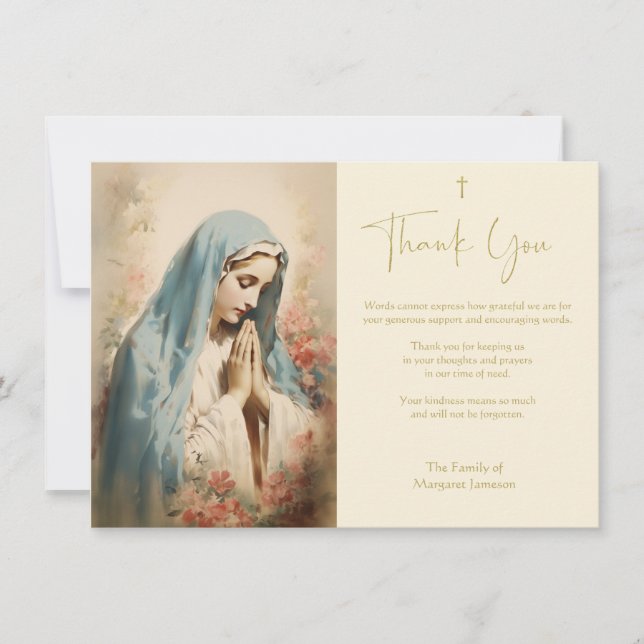 Tarjeta De Agradecimiento Condolencia de la Virgen Religiosa Católica (Anverso)