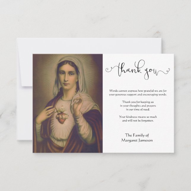 Tarjeta De Agradecimiento Condolencia de la Virgen Religiosa Católica (Anverso)