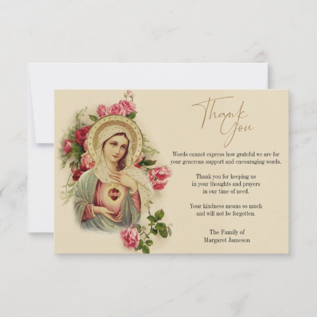 Tarjeta De Agradecimiento Condolencia de la Virgen Religiosa Católica (Anverso)