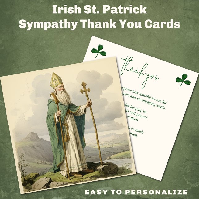 Tarjeta De Agradecimiento Condolencia religiosa irlandesa St. Patrick (Easy to personalize St. Patrick Sympathy Thank you cards)
