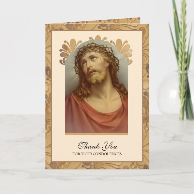 Tarjeta De Agradecimiento Condolencia Simpatía Gracias Jesús Católico (Anverso)