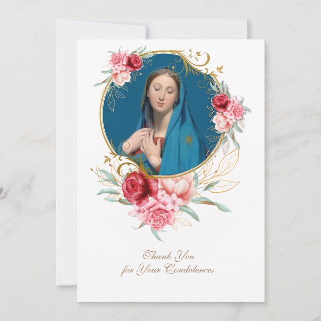 Tarjeta De Agradecimiento Condolencias Simpatía Gracias María Católica (Anverso)