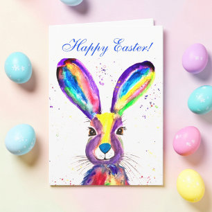 Tarjeta De Agradecimiento Conejito adorable de acuarela liebre Pascua floral