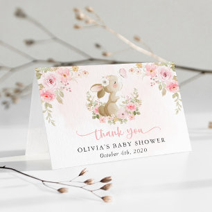 Tarjeta De Agradecimiento Conejito Adorable, Mariposa, Flores Rosadas, Baby