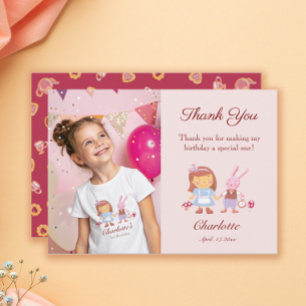 Tarjeta De Agradecimiento Conejito Alice Lindo Cumpleaños Infantil Foto Rosa