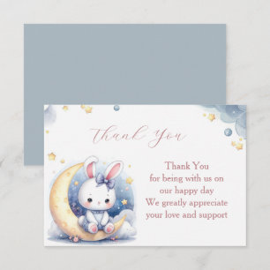 Tarjeta De Agradecimiento Conejito blanco lindo sentado en la luna