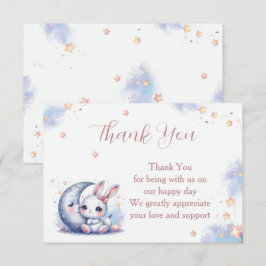 Tarjeta De Agradecimiento Conejito blanco lindo y luna plateada creciente