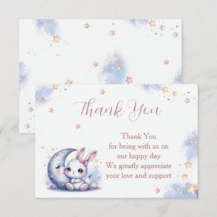 Tarjeta De Agradecimiento Conejito blanco lindo y luna plateada creciente