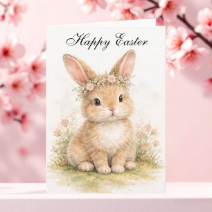 Tarjeta De Agradecimiento Conejito Conejo Liebre Pascua Floral Vintage Adora