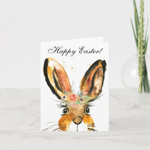 Tarjeta De Agradecimiento Conejito de acuarela adorable liebre Pascua floral