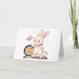 Tarjeta De Agradecimiento Conejito de Halloween con linterna de calabaza y m