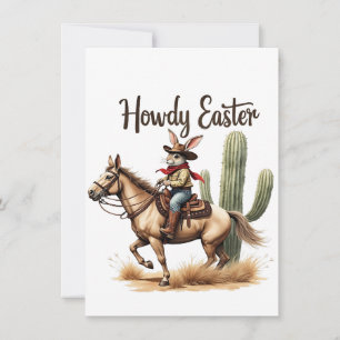Tarjeta De Agradecimiento Conejito de Pascua montando un vaquero de caballo