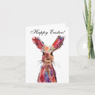 Tarjeta De Agradecimiento Conejito Liebre Conejo De Acuarela Floral Pascua C