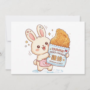 Tarjeta De Agradecimiento Conejito lindo comiendo filete de pollo frito taiw
