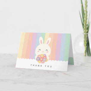 Tarjeta De Agradecimiento Conejito Lindo con Flores Arcoíris