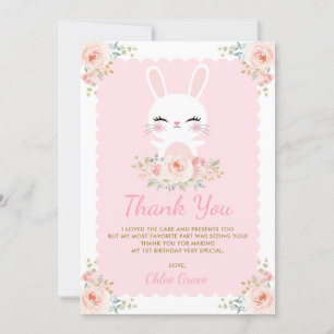 Tarjeta De Agradecimiento Conejito lindo/cumpleaños floral rosado del conejo
