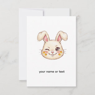 Tarjeta De Agradecimiento Conejito Lindo Guiñando Ojos con Cara de Caramelo