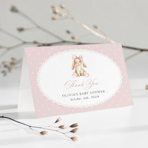 Tarjeta De Agradecimiento Conejito Lindo, Lazo Rosa, Lunares Rosas, Fiesta d