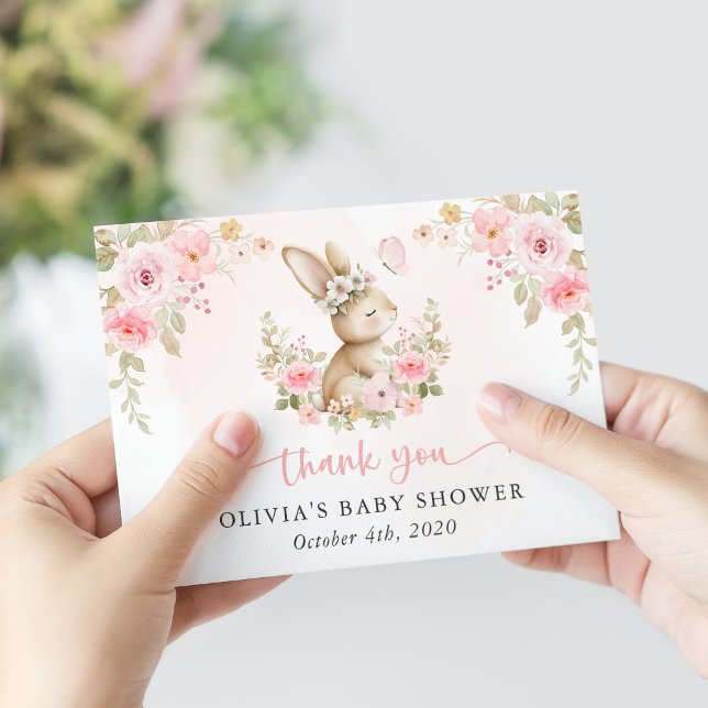 Tarjeta De Agradecimiento Conejito Lindo, Mariposa, Flores Rosadas, Fiesta d (Subido por el creador)