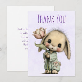 Tarjeta De Agradecimiento Conejito lindo sosteniendo un tulipán