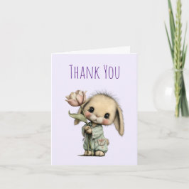 Tarjeta De Agradecimiento Conejito lindo sosteniendo un tulipán