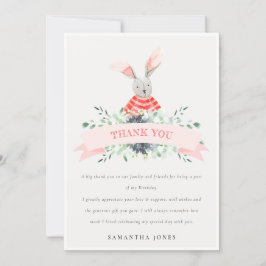 Tarjeta De Agradecimiento Conejito Rosa Rojo Lindo Foliaje Cumpleaños De Cua