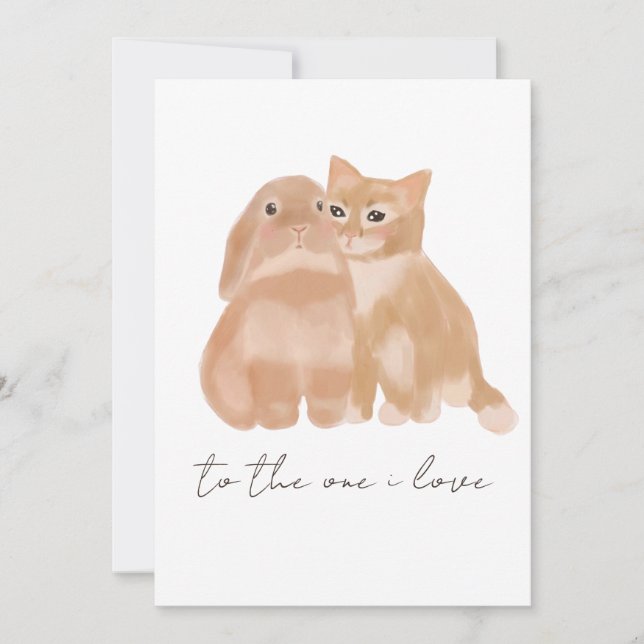 Tarjeta De Agradecimiento conejito y gato. (Anverso)