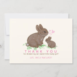 Tarjeta De Agradecimiento Conejitos Adorables Corazones Niña Baby Shower Agr