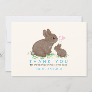 Tarjeta De Agradecimiento Conejitos Adorables Corazones Niño Baby Shower Agr
