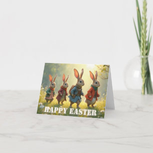 Tarjeta De Agradecimiento Conejitos de Pascua caminando en prado primaveral