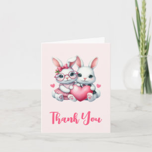 Tarjeta De Agradecimiento Conejitos lindos compartiendo un corazón
