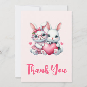 Tarjeta De Agradecimiento Conejitos lindos compartiendo una fiesta del coraz