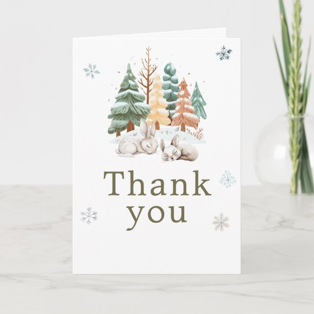 Tarjeta De Agradecimiento Conejitos Lindos Fiesta de Cumpleaños de Invierno (Anverso)