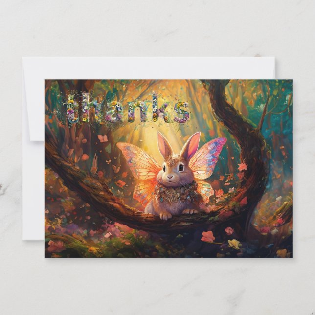 Tarjeta De Agradecimiento Conejo caprichoso bosque encantado  (Anverso)