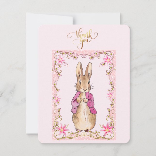 Tarjeta De Agradecimiento Conejo clásico con chaqueta rosa   (Anverso)